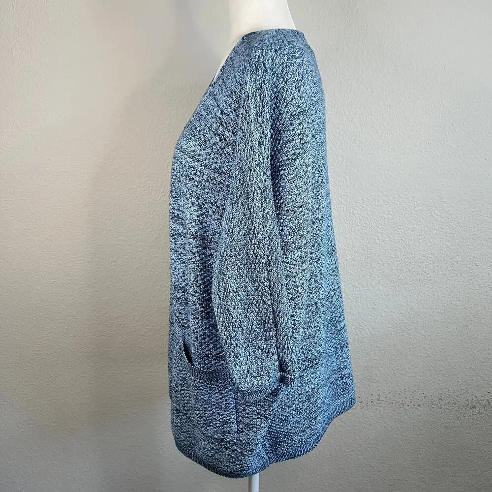 Natural Reflections Blue Knit Open Front Cardigan Women's M Coastal Grandma